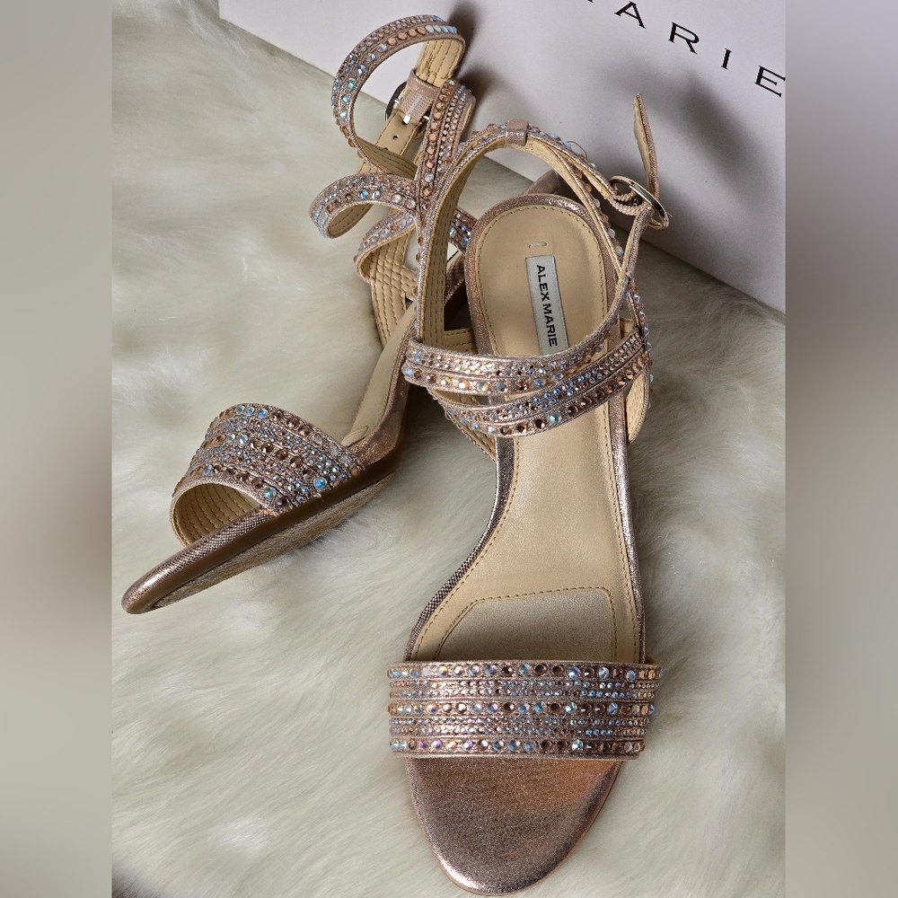 Alex Marie Women's Rose Gold Embellished Heels Size 8 1/2 - Picture 4 of 15